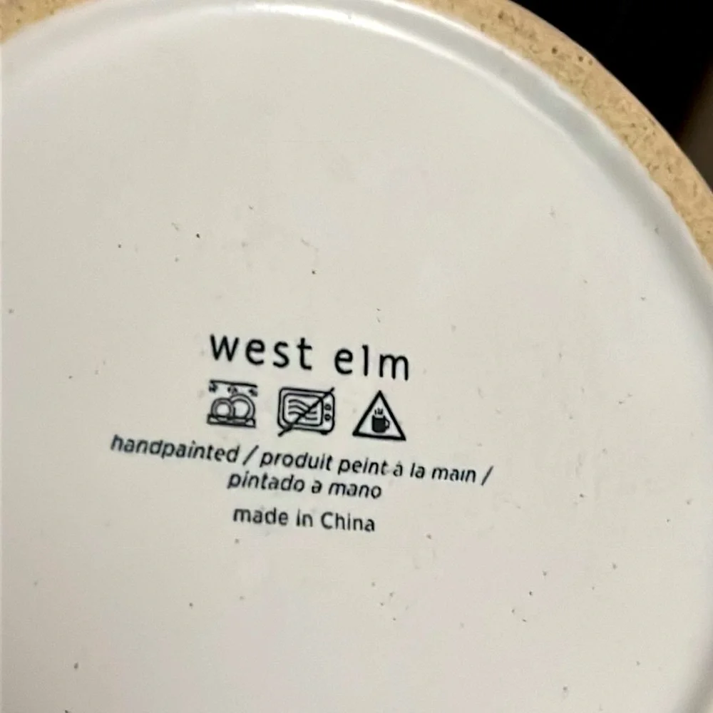 West Elm Hand Painted‎ Mug 12oz Cream Oatmeal Beige Tan
